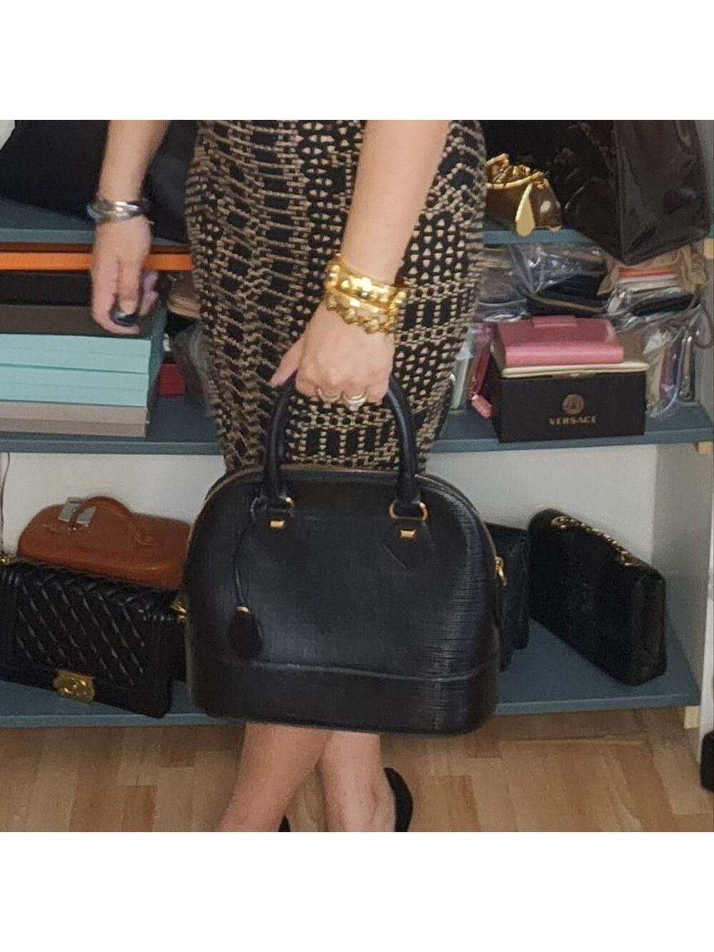 MARIE CLAIRE Alma Pattern Black Leather Handbag Used